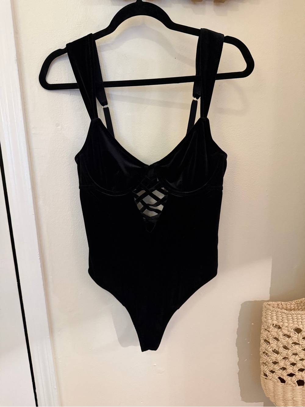 Anthropologie Black Velvet Lace-Up Bodysuit